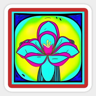 Cartoon Teal Flower Yellow Background | AI Generated Design by @remlorart Sticker